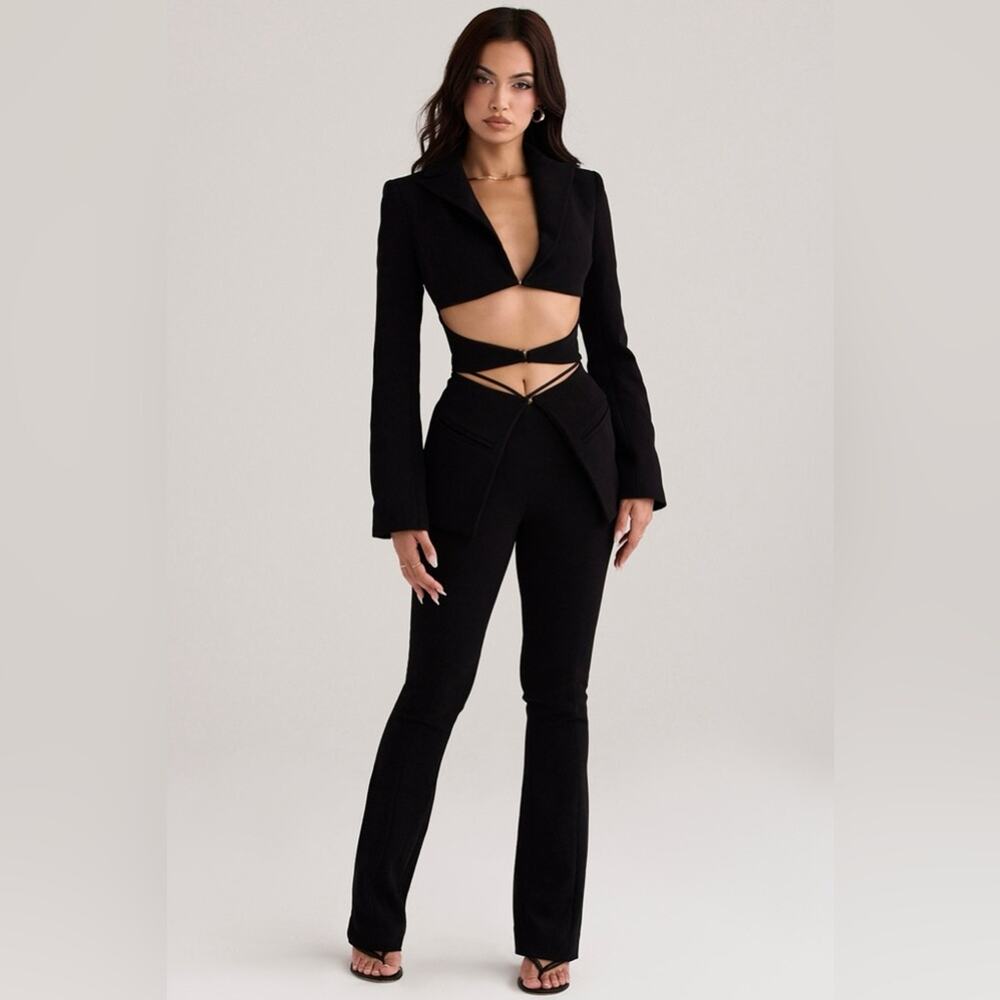 HOUSE OF CB Layla Black Low Waist V-Front Cut Out Straight Leg Trouser Pants